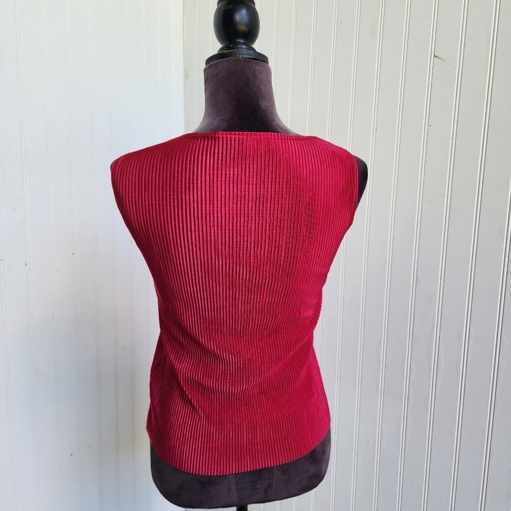 Nicole Miller Womens Ribbed Satin 2pc Set Pants Sleveless Top Hot Pink Sz XS - Picture 4 of 15